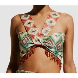 Autumn Adeigbo Beaded Woven Diamond Soraya Top NWT Size 2